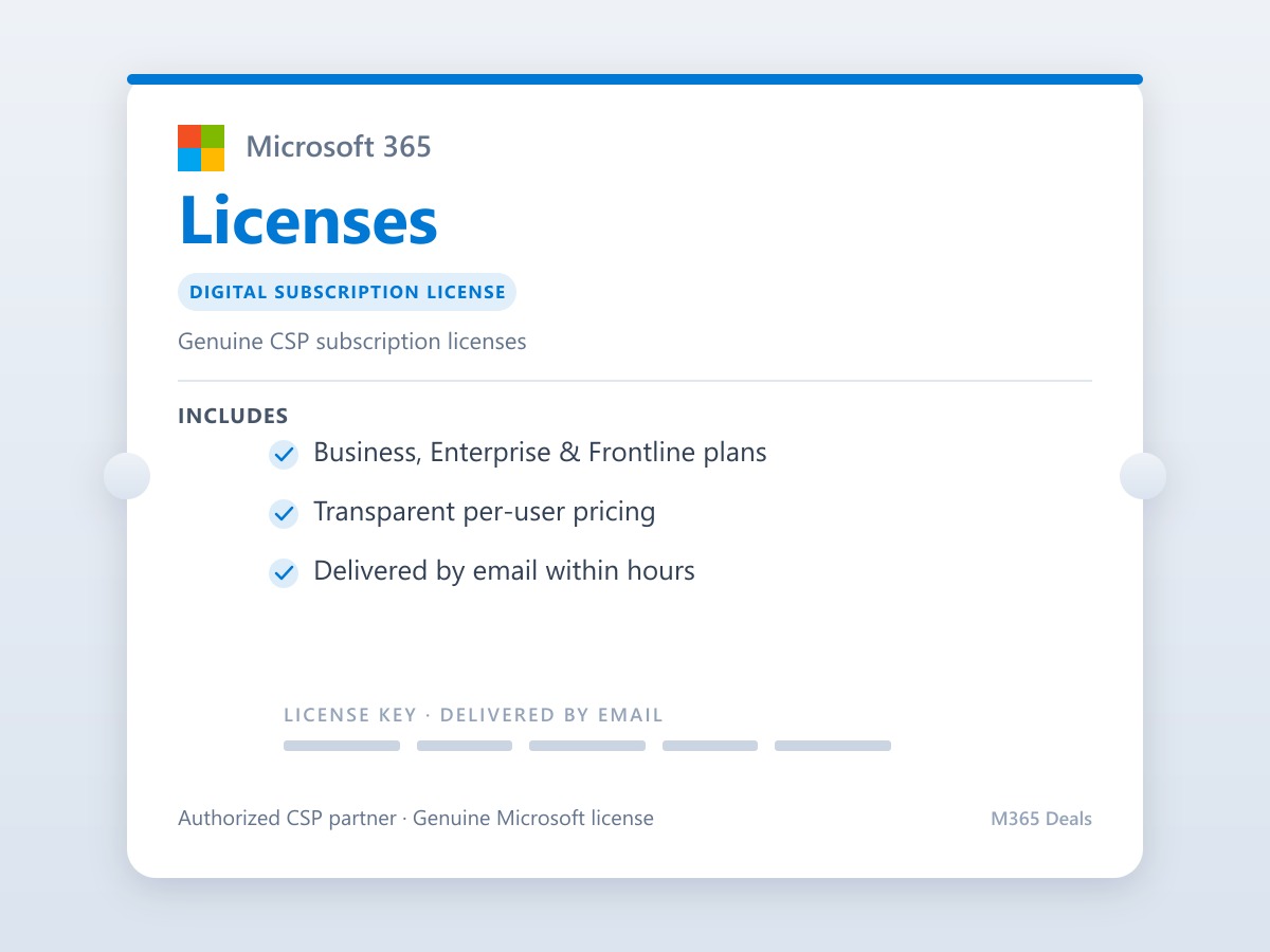 Microsoft 365 license plans — Business, Enterprise, and Teams pricing.